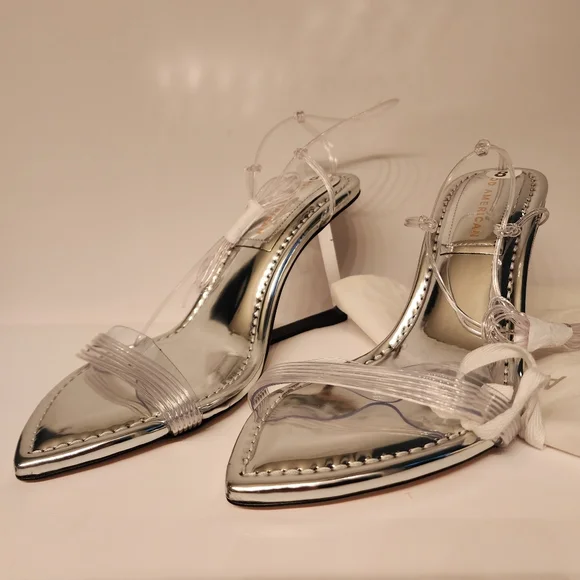 GOOD American Cinder-F*cking-Rella Wedge in Silver Neoprene/Lucite Size 8 - Picture 3 of 10